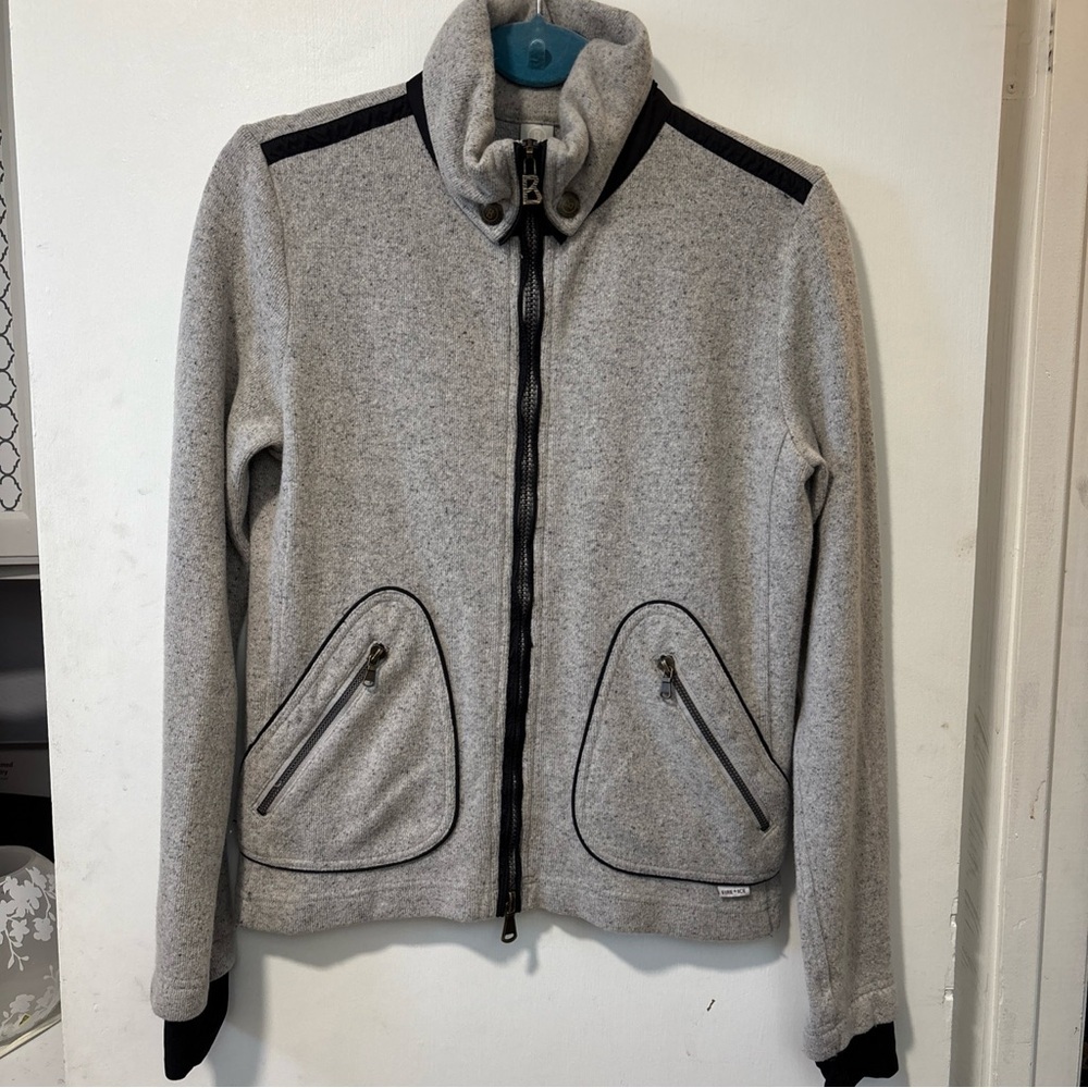 Bogner Fire + Ice Gray Fleece Zip Up Snap Collar Jacket Wool Blend Vintage Sz M